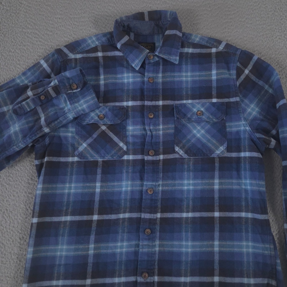 Jachs NY Shirt Mens Large Blue Heritage Flannel Heavyweight Plaid Button Up